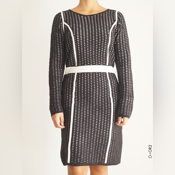 Calvin Klein Dresses & Skirts - Calvin Klein Knit Black White Long Sleeve Sweater Dress,Size XL